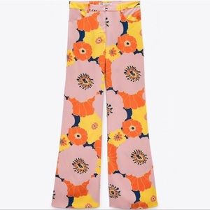 Zara Floral Boot Cut Pants - Pink and Yellow